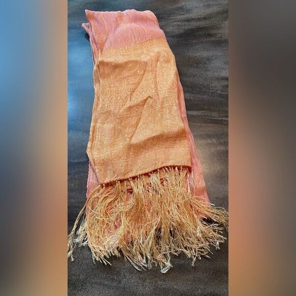 Unbranded Accessories - Women’s Scarf Shawl Orange Pink Fringe 21” X 72”
